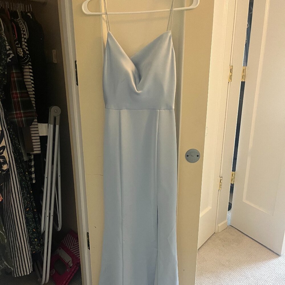 Amsale Chloe Fluid Satin Gown, Ice, Size 2 - Picture 4 of 6